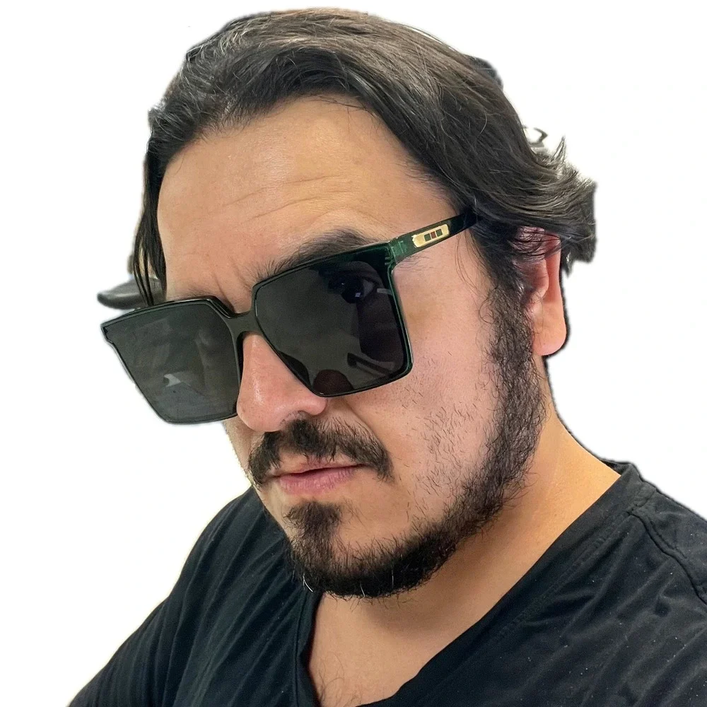 Square Green Sunglasses | Gold‎ Accent | Trendy Fashion Shades Ovrsized Trendy